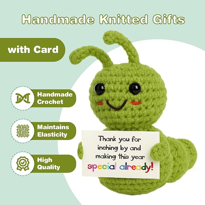Caterpillar Thank You Gift – Mini Handmade Crochet with Appreciation Card – Funny Small Present for Teachers Coworkers Volunteers – You Made This Year Special!