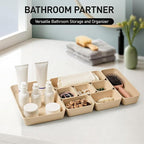 ISSEVE 8Pcs Nesting Silicone Drawer Organizer Trays, 4 Size Versatile Vanity Bathroom & Desk Drawer Organizer Set Storage Bins for Office,Kitchen,Nightstand,Beige