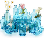 YOUEON 16 Pcs Blue Glass Bud Vases, 8 Oz Living Bud Vases, Small Vases for Flowers, Decorative Glass Bottles, Vintage Flower Vases for Table Centerpiece, Wedding Reception, Home Decor, Office