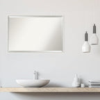 Amanti Art White Wall Mirror 25x37 Paige White Silver Rectangle Bathroom Mirror for Wall Decor Living Room, Large Modern Wood Frame, Hangs Horizonally and Vertically, Bathroom Decor, Beveled Edge