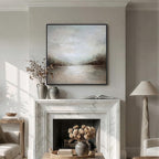 Framed Abstract Lake Landscape Wall Art, Modern Neutral Canvas Prints Artwork for Walls, Minimalist Rustic Square Pictures for Living Room Bedroom Dining Room Hallway Office Wall Decor, 30x30 In