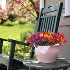 Artificial Faux Plants Flowers Outdoor Spring Summer Decoration, 12 Bundles Fake Silk Colorful Daisy Eucalyptus Realistic UV Resistant for Outside Home Planter Porch Yard Decor (Mix)