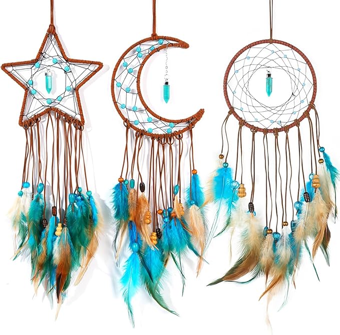 MEXIDAWN 3 Pack DIY Feather Dream Catcher Kits Turquoise Wall Hanging Boho Decor Handmade Dream Catcher for Adults