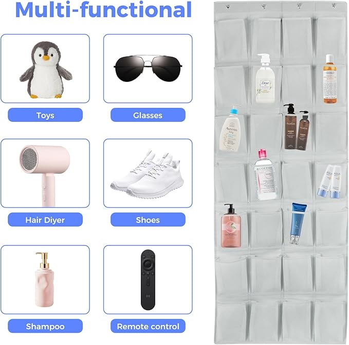 28 Large Pockets Over the Door Shoe Organizer with 4 Hooks for Different Widths Doors, Hanging Shoe Rack Holder for Closet Men Sneakers, Women High Heels