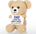 WELLBANEE Mini Bear Gifts for Dad Father from Daughter Son, Birthday Gifts for New Step Bonus Dad, I Love You Handmade Emotional Crochet Bear