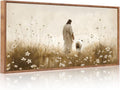 KAIRNE Jesus Canvas Wall Art,Lost Sheep Prints,Neutral Beige Wildflower Wall Decor,Framed Christian Scripture Wall Art,Religious Inspirational Artwork for Living Room Bedroom Church Decor,20X40 inch