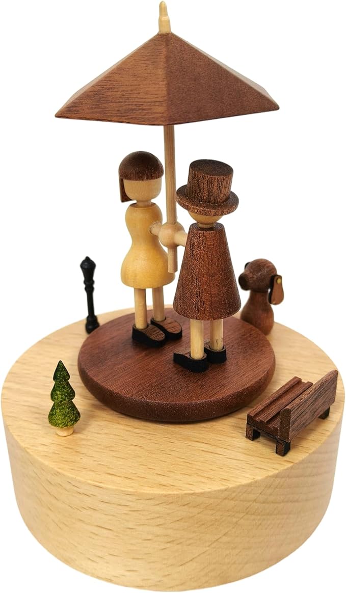 Briskfeel Wooden Music Box with Rotating Couple Holding up an Umbrella - Plays You are My Sunshine Mechanical Musical Box - Gift for Birthday, Valentine's Day, Wedding, Anniversary