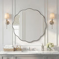 ANDY STAR Brushed Nickel Round Bathroom Mirror, 36 Inch Round Circle Mirror in Stainless Steel Metal Frame, Large Silver Vanity Frame with Unique Wavy Design