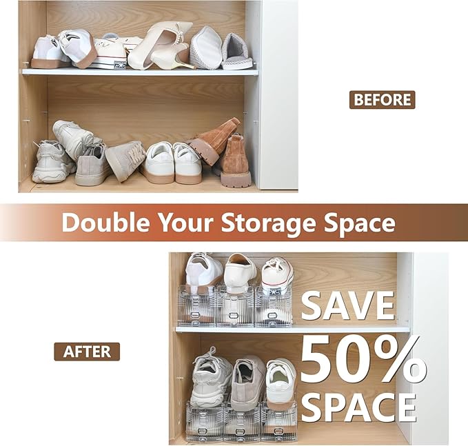 Clear Shoe Slots Organizer for Closet, 36-Pack Adjustable Shoe Stacker & Space-Saving Shoe Storage for a Variety of Spaces, Double Deck Organizer (Transparent)