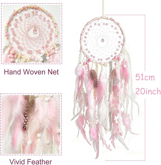 Pink Dream Catcher Feather Dream Catchers Wall Decor Handmade Dreamcatcher Wall Hanging Ornament for Bedroom Living Room Home Decor