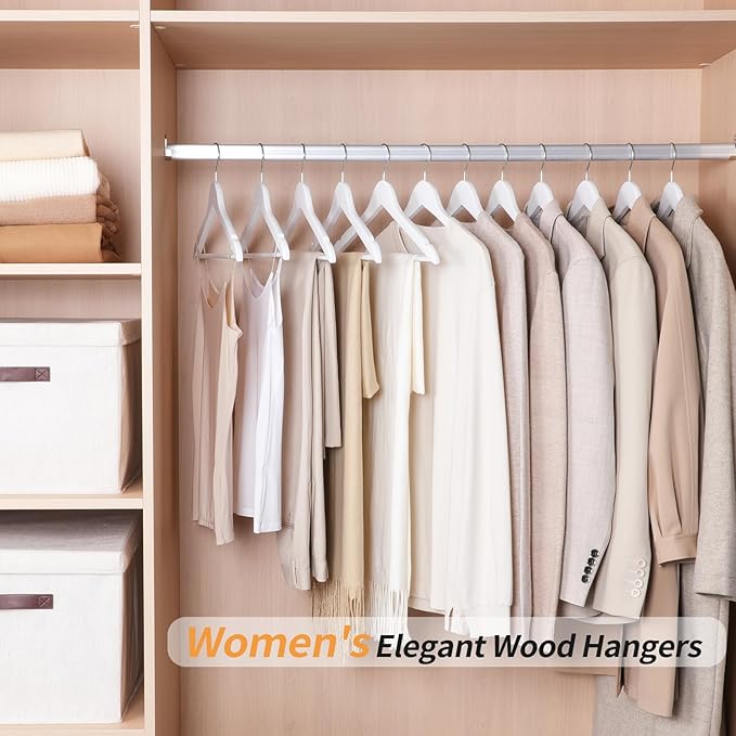 Amazon Basics Durable Wooden Clothes Hangers,White,(Pack of 80)
