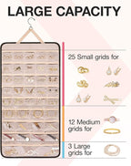 BAGSMART Hanging Jewelry Organizer Storage Roll with Hanger Metal Hooks Double-Sided Jewelry Holder for Earrings, Necklaces, Rings on Closet, Wall, Door, 1 piece, Extra Large, Black
