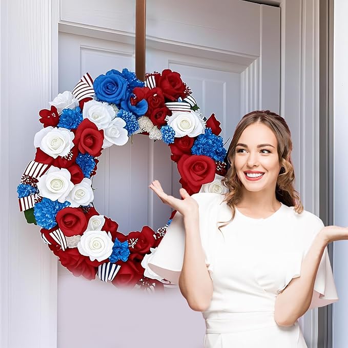 12” Wreath Hanger Over the Door Hooks, Non Scratch Wreath Door Hanger Hooks for Hanging Welcome Sign, Metal Wreath Hangers for Front Door Décor, Thin Door Hanger for Easter Halloween Home Decoration