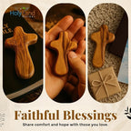 Holy Land Market 100 Olive Wood Pocket Crosses - 2.5 Inch Handmade Jerusalem Crucifix | Christian Gifts with Certificates & Lord Prayer Card | 100 Holy Land Olive Wood Crosses