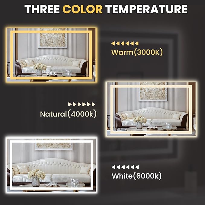 LOAAO 55"X40" LED Mirror for Bathroom, Lighted Bathroom Mirror with Lights, Anti-Fog, Dimmable, Memory Function, Clear Reflectionn