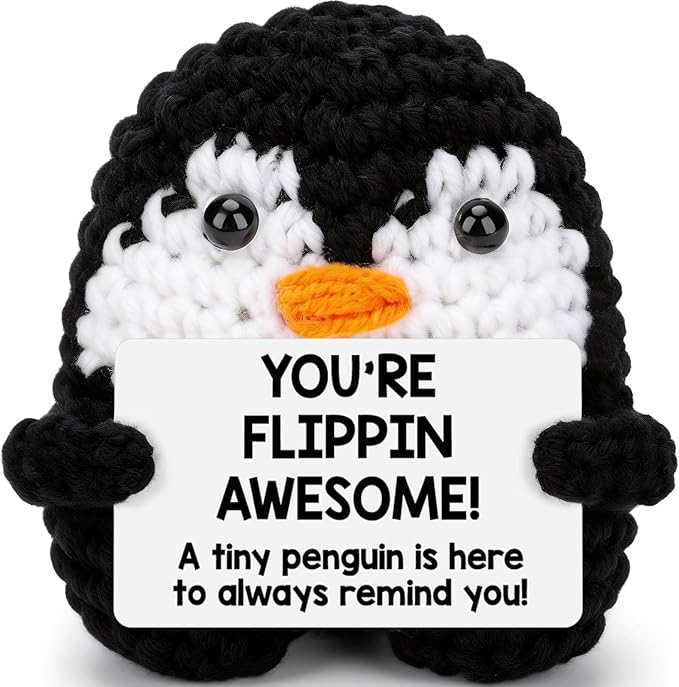 Belatelove Funny Inspirational Birthday Gifts for Women Men Teen Grandkids Friend Coworker Appreciation, Handmade Crochet Penguin Desk Small Easter Decor