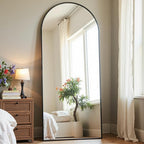 Dewfig Arched Full Length Mirror, 57"X20" Large Floor Mirrors, Full Body Mirrors for Leaning or Hanging, Standing Mirror for Bedroom, Living Room,Dressing Room, Aluminum Alloy Frame, Black