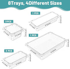 WOWBOX 8 PCS Clear Plastic Drawer Organizer Set, 4 Sizes Desk Drawer Organization and Storage Containers for Makeup, Cosmetics, Jewelry and Gadgets in Kitchen, Bathroom, Bedroom, Office, Clear
