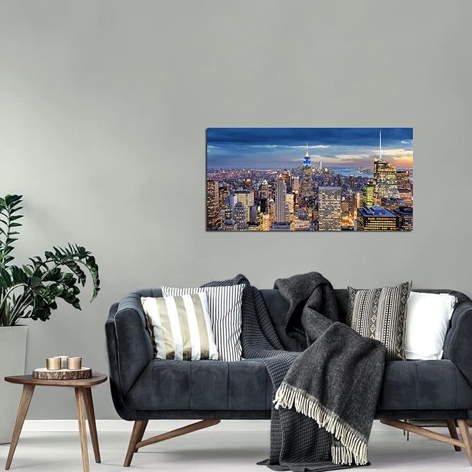 New York City Wall Art NYC Skyline Pictures Wall Decor for Office Living Room Manhattan Skyline Poster Modern Skyscraper Canvas Prints New York City Building Scenic Cityscape Artwork Decoration 20x40"