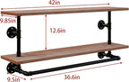 Clothes Rack 42in, 2 Tier Wall Mounted Garment Rack with Real Wood Shelf, Heavy Duty Hanging Clothes Rack, Multi-Purpose Hanging Rod, Space-Saving Closet Storage