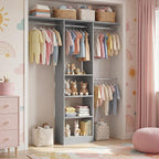 Cyclysio 4FT Small Closet System, 80"H Closet Organizer System with 4 Closets Rods & 3 Shelves, 48" Closets Organizers and Storage for Small Bedrooms, Laundry Rooms, Cloakrooms, Grey