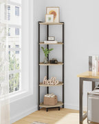 Hzuaneri Corner Shelf Stand, Corner Bookshelf, Storage Standing Shelf Unit with Metal Frame, Plant Stand, Bookcase for Living Room, Home Office, Bedroom, 5-Tier Greige CS05905B