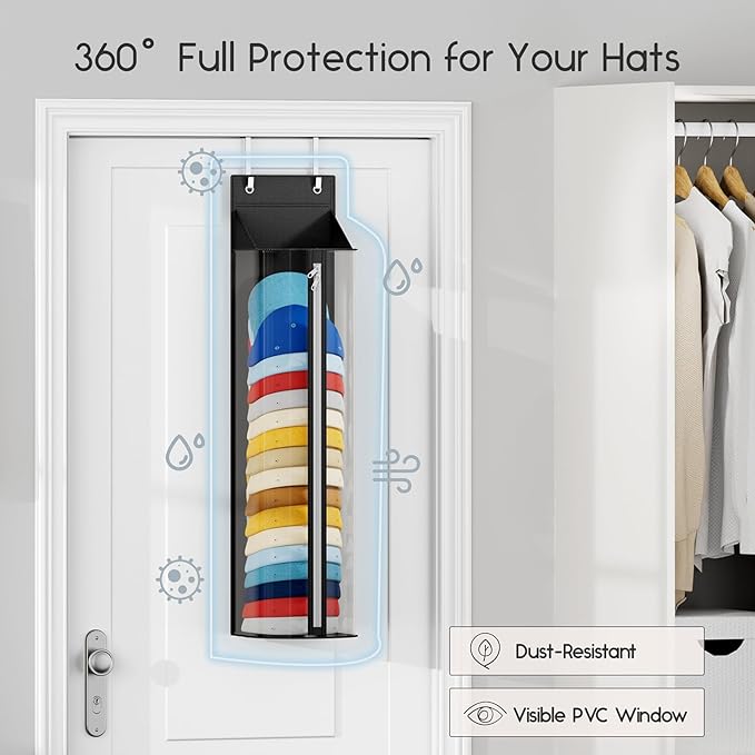Hat Rack for Door and Closet – Large Capacity Hanging Hat Rack Organizer Holds 30-35 Caps, Over the Door Hat Storage Organizer for Bedroom, Entrance or Dorm, 1 Pack, Black