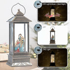 12" Christmas Snow Globe Lantern with Nativity - Water Swirling Glitter LED Light Lantern with Music - Vintage Xmas Gifts - USB Plug or Battery Operated Home Decor (Religious)