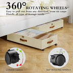 Yecaye Under Bed Storage with Wheels, 4 Pack Under Bed Storage Containers with Adjustable Dividers & Clear Window, Rolling Underbed Organizer Bins Drawers for Clothes, Shoes, Blankets, Beige