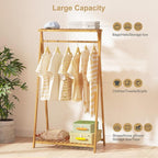 Bamboo Kids Clothing Rack,Small Dress Up Clothes Rack for Kids,Child Dress Up Rack with 2 Storage Shelves,Portable Garment Rack for Playroom Toddles Bedroom