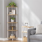 VIMBER Corner Shelf, 5-Tier Corner Bookshelf, Industrial Corner Ladder Shelf, Rustic Display Shelf for Living Room, Bedroom, Kitchen, Home Office, White and Nature Wood Color UJSJ001Q
