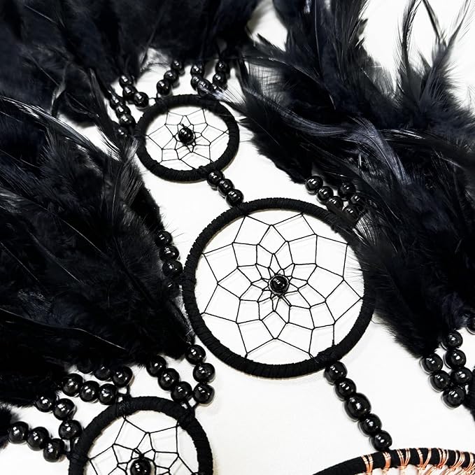 Large Dream Catcher,Moon Dream Catchers with Chakra Gemstone Agate Stone,Black Crystal Tree of Life Dream Catcher,Dream Catchers for Adults,Boho Bedroom Decor (Black Natural Gem Agate)