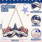 Wooden 4th of July Decorations Patriotic Wreath Independence Day Decorations Front Door with Star Sign god Bless America Sign Welcome Memorial Day Hanging for Home Wall Decor Outdoor Indoor