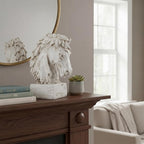 SiliFine Horsehead Resin Sculpture Beige Wood-Look Horses Head Decorative Statue Farmhouse Tabletop Resin Home Decor Statue Accent for Mantel, Entryway, Foyer & Living Room
