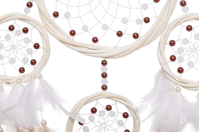 Large Rattan Dream Catchers - Brown Rooster Feather with Luxury Pearl, Multiring, Handmade Dreamcatcher for Bedroom, Dream Catcher for Girls, Dream Catchers for Boys, Dream Catcher Wall Decor