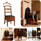 Chair Valet With Drawer,Wooden Suit Valet Stand With Contour Hanger,Trouser Bar & Tie Bar - Freestanding Clothing Organizer For Men & Women,Ideal For Office & Hotel