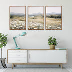 KAIRNE Landscape Canvas Wall Art,Boho Floral Prints Set of 3(24”X36”),Flower Garden Paintings,Wildflower Field Scene Wall Decor,Botanical Art for Living Room Bedroom Kitchen Farmhouse Decor,Framed