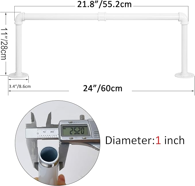 WEBI Clothing Rack Wall Mount White,24" Industrial Pipe Clothes Rack for Hanging Clothes,Heavy Duty Iron Garment Rack Bar,Retail Display Clothes Rod for Closet,Laundry Room,2 Packs