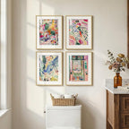 Framed Matisse Wall Art Set of 4, Colorful Abstract Landscape Wall Painting Prints, Vintage Retro Aesthetic Wall Decor for Bathroom Bedroom Hallway Office 11x14 Inch