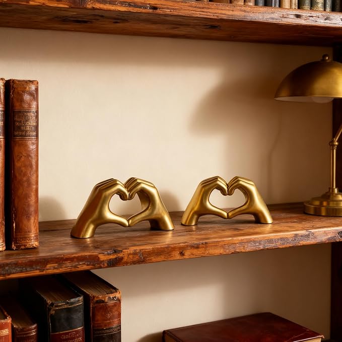 2 Pack Golden Heart Hands Decoration, Mini Modern Love Gesture Statue Finger, Abstract Art Sculpture Resin Home Wedding Decoration