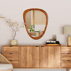 22" x 17" Irregular Wall Mirror, Wood Frame Asymmetrical Decorative Wooden Mirror for Living Room Bedroom Entryway Bathroom Hallway Home Decor Walnut Brown