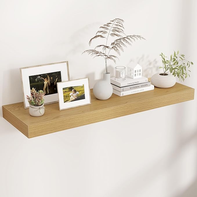 Venusmiles Floating Shelves for Wall, 40" W x 12" D x 2" H, 1 Pack of Long Wall Mounted Engineered Wood Shelves with Invisible Brackets for Living Room, Bedroom, Bathroom, Kitchen Decor, Oak