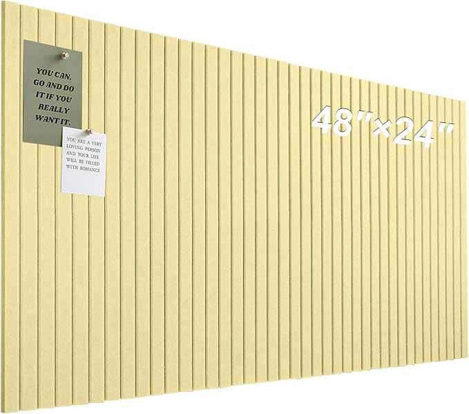Large Cork Board for Office, 8 Pack Felt Wall Tiles with Slat Wall Paneling and Safe Removable Adhesive Tabs, Felt Bulletin Board Pin Board Cork Boards for Walls - Butter Yellow