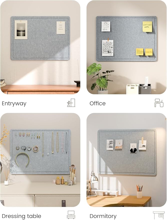 Fluxynara Bulletin Board, 23.6" x 17.5" Cork Board Alternative with 12 Safe Removable Adhesive Tabs, Foldable Felt Pin Board for Home Office, Classroom, Bedroom,Entryway for Walls—Blue Gray