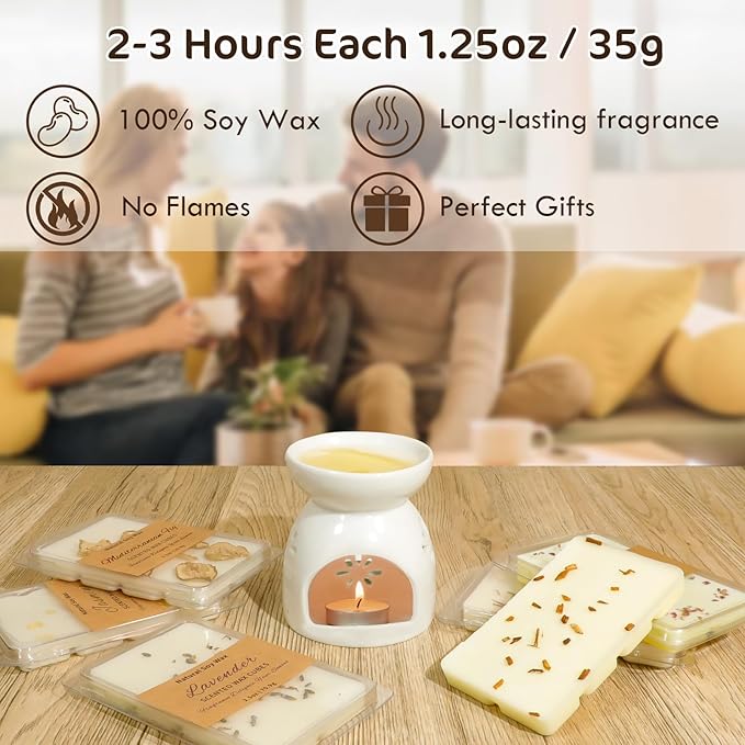 SCENTORINI Wax Melts, 6 Pack Summer Scented Wax Cubes, Soy Wax Melts Tarts with Natural Dried Flower & Highly Scented Essential Oil, Candle Wax for Warmer Gift Set for Home Fragrance