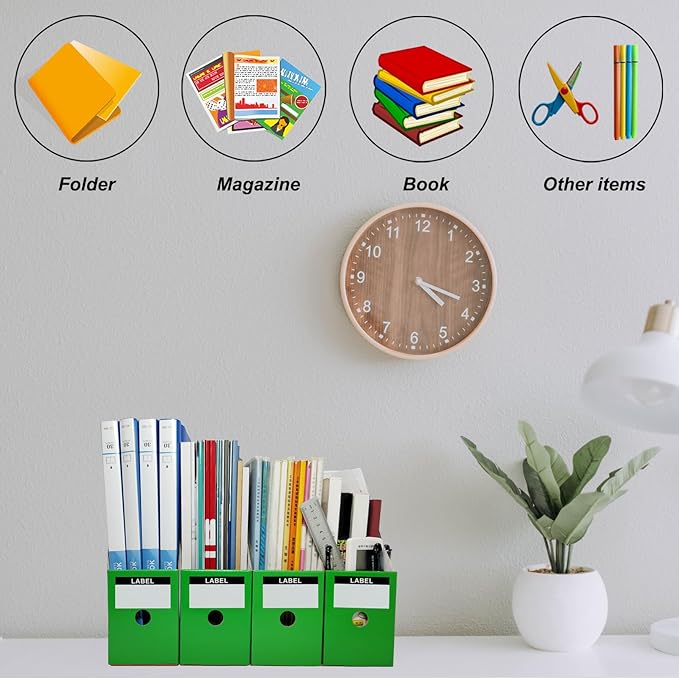 Limitliho Green Cardboard Magazine Holder (2 Pack), Magazine File Holder for Desk, Sturdy Book Bins for Classroom, Vertical File Folder Organizer, 10.6'' H×10.2'' L ×3.5''W Inch Magazine Rack