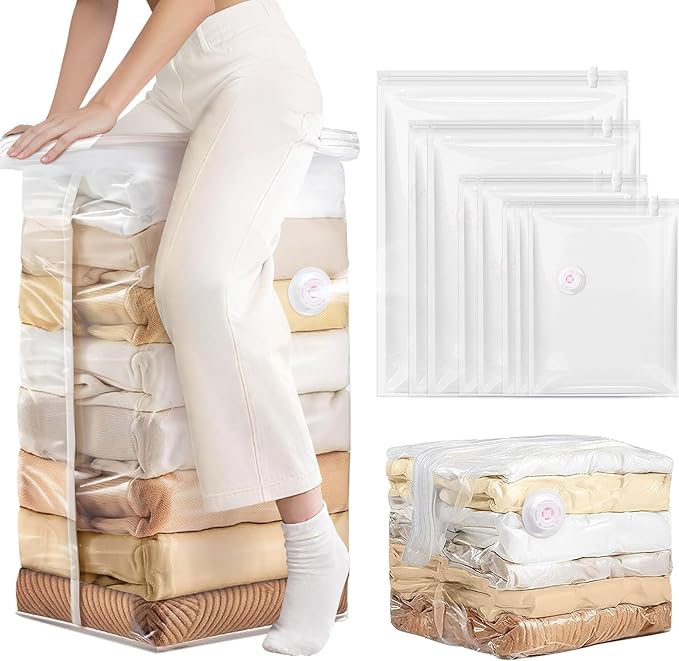 8 Pack Vacuum Storage Bags Jumbo, Vacuum Seal Bags for Clothing, 1 Jumbo+2 Large+2 Medium+3 Small, 80% Space Saver Bags for Clothes, Pillows, Comforters, Blankets,Home Travel Essentials(8 Combo)