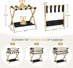 26.77" Full Assembled Luggage Rack for Guest Room, Set of 1 Bamboo Foldable Suitcase Stand, Bedroom & Hotel, Folding Luggage Holder with 5 Nylon Straps, 600D Oxford Fabric Shelf Natural Wood