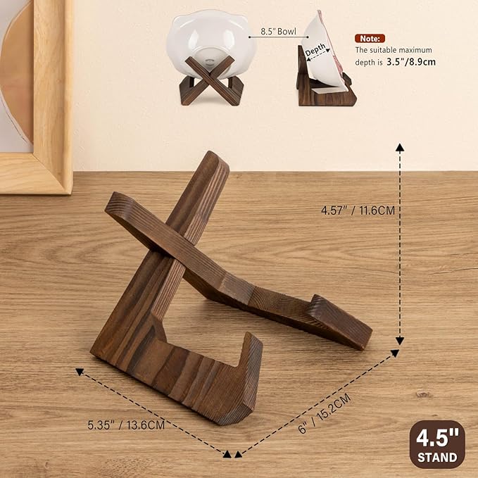 ANBOXIT Bowl Stands for Display, 4.5 Inch Plate Holder, Wooden Easel Frame Holder, Display Stand for Large Deep Platters and Dishes, 4.5" H x 6" W x 5.4" D (For Bowls under 3.5" in Depth)