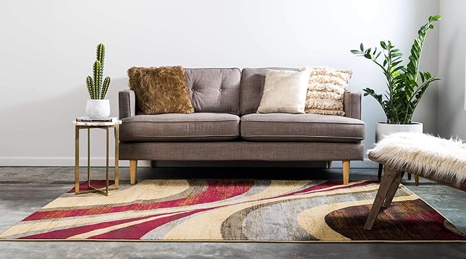 Unique Loom Barista Collection Area Rug - Ngada (9' x 12' Rectangle, Beige/ Red)